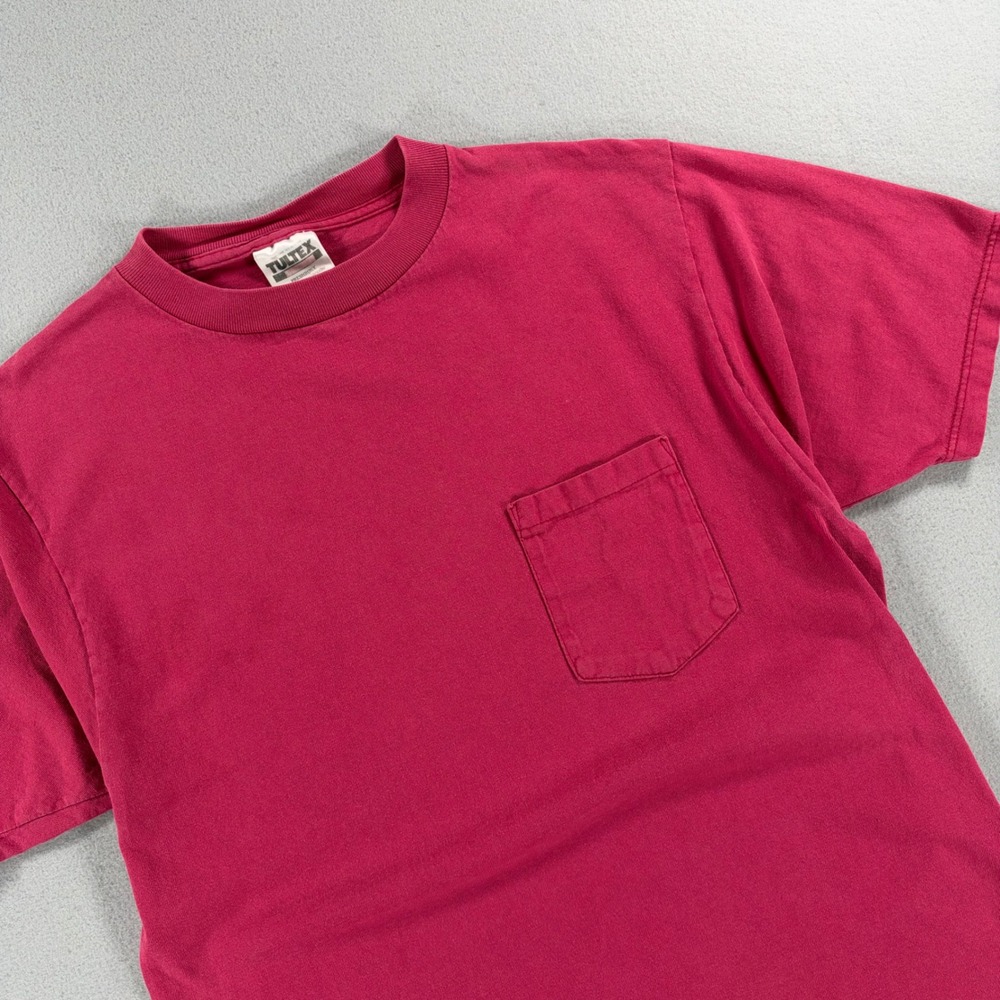 Tultex Vintage T-Shirt Pocket Medium Pink Cotton Made in USA
